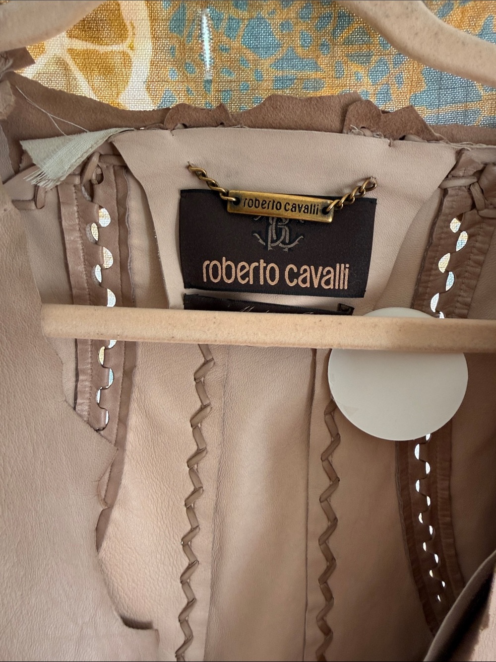 Incredible Roberto Cavalli Taupe nude  buttery Leather lace-up patched Jacket 44 - Picture 4 of 7